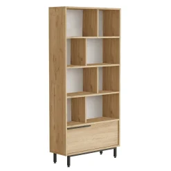 Bibliothèque ouverte effet bois avec rangement bas fermé JENA