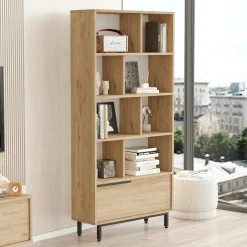 Bibliothèque ouverte effet bois avec rangement bas fermé JENA