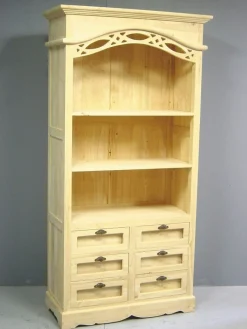 Bibliothèque ouverte Hévéa 6 tiroirs, 3 niches étagères 100x45x196cm MAORI