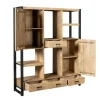 Bibliothèque salon bois clair métal noir avec rangement MILORA