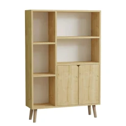 Bibliothèque scandinave effet bois clair 2 portes MARFA