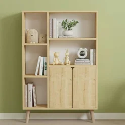 Bibliothèque scandinave effet bois clair 2 portes MARFA