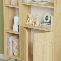 Bibliothèque scandinave effet bois clair 2 portes MARFA