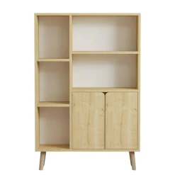 Bibliothèque scandinave effet bois clair 2 portes MARFA