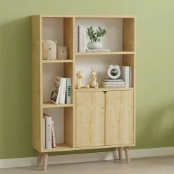 Bibliothèque scandinave effet bois clair 2 portes MARFA