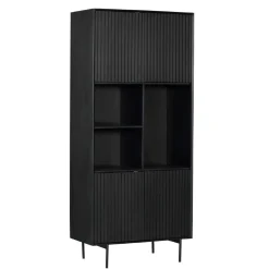 Bibliothèque étagère bois noir 4 portes rainurées CORTINA