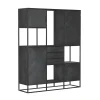 Bibliothèque étagère bois noir 4 portes motif chevron ALVERA