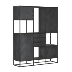 Bibliothèque étagère bois noir 4 portes motif chevron ALVERA