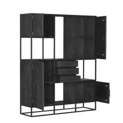 Bibliothèque étagère bois noir 4 portes motif chevron ALVERA