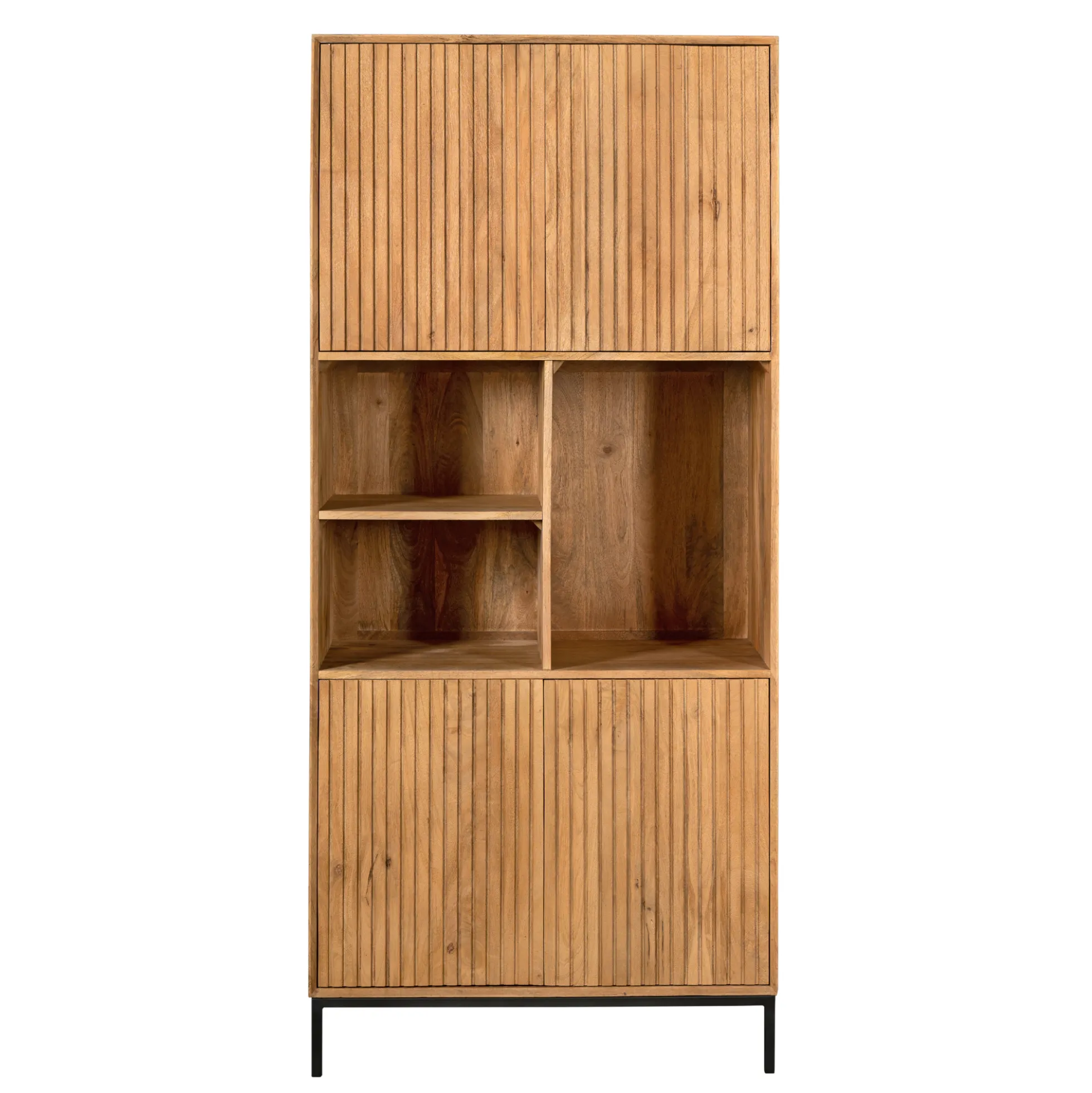 Bibliothèque étagère bois 4 portes rainurées CORTINA