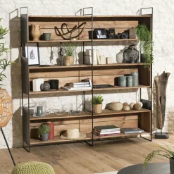 Bibliothèque étagère bois recyclé pin 3 niches CRACOVIE