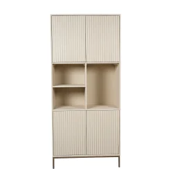 Bibliothèque étagère bois sable 4 portes rainurées CORTINA