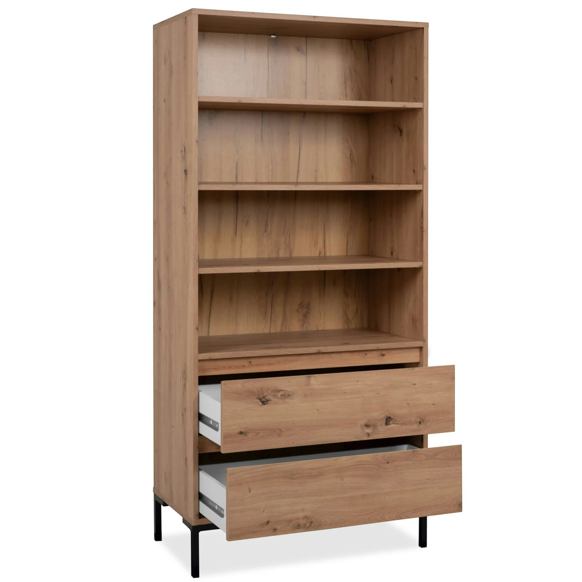 Bibliothèque étagère décor bois 2 tiroirs KARVI
