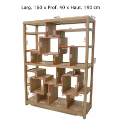 Bibliothèque étagère destructurée hévéa 160x190cm MAORI