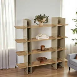 Bibliothèque étagère moderne 4 plateaux - niches taupes JENA