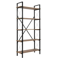 Bibliothèque étagère noire, 5 plateaux effet pin JENA
