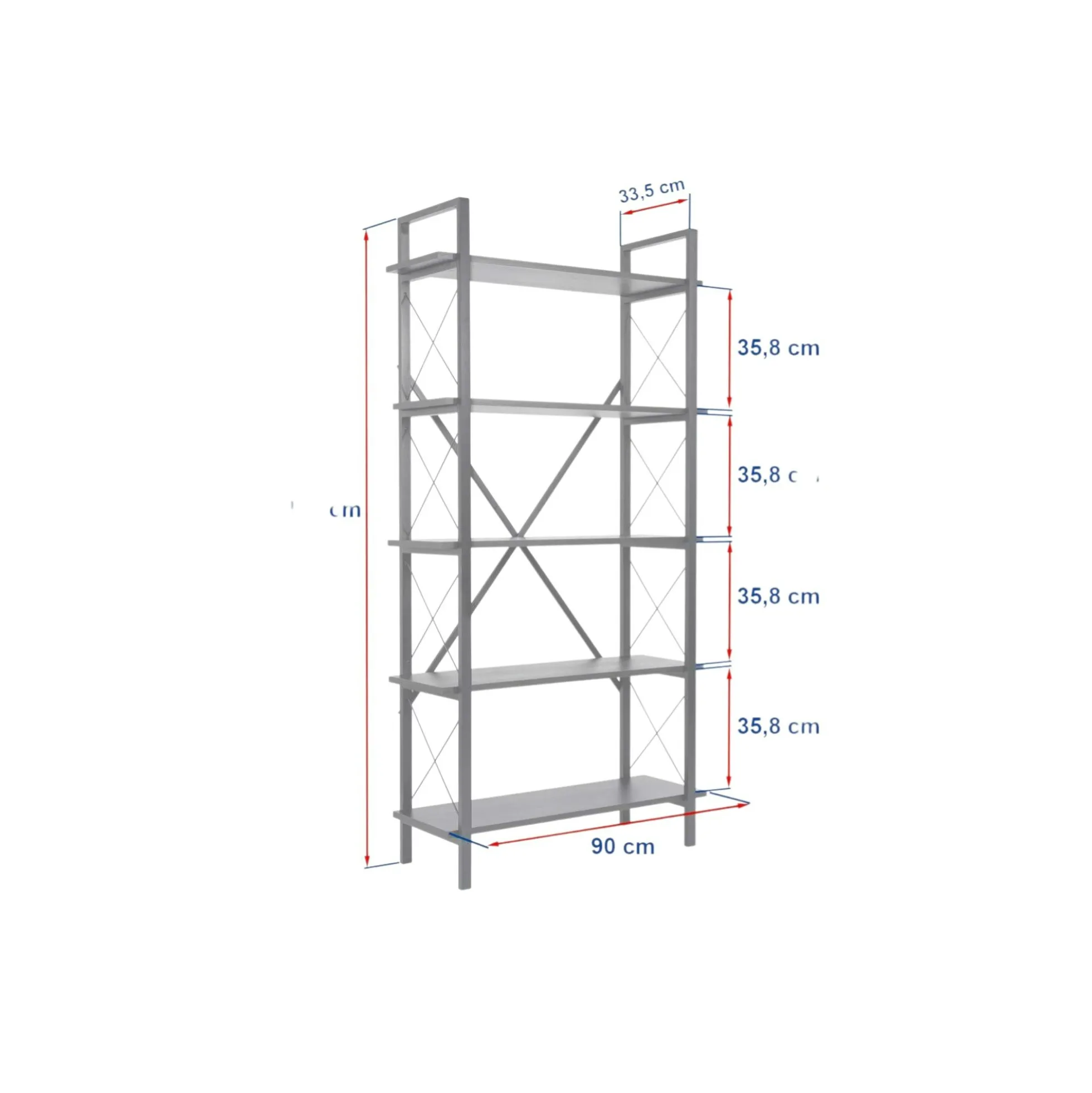 Bibliothèque étagère noire, 5 plateaux effet travertin JENA