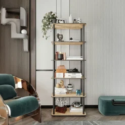 Bibliothèque étroite moderne effet bois - 6 étagères JENA