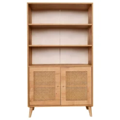Bibliothèque vintage effet bois - 2 portes cannage MARFA