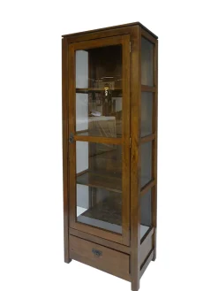 Bibliothèque vitrée Hévéa 1 porte, 1 tiroir, 60x38x170cm HELENA