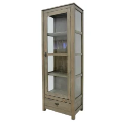 Bibliothèque vitrée Hévéa 1 porte, 1 tiroir, 60x38x170cm HELENA