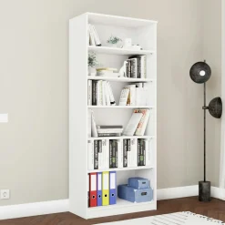 Bibliothèque vitrine blanche, 6 étagères réglables SALTA