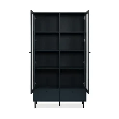 Bibliothèque vitrine bleu sombre 2 portes 1 tiroir RAVEN
