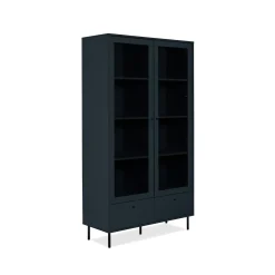 Bibliothèque vitrine bleu sombre 2 portes 1 tiroir RAVEN