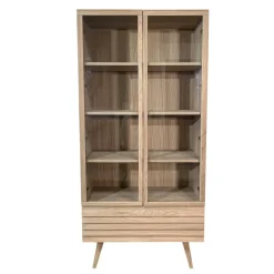 Bibliothèque vitrine en bois de chêne blanc COLOGNE