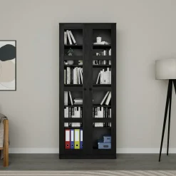 Bibliothèque vitrine noire, 6 étagères réglables SALTA