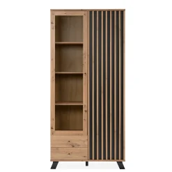 Bibliothèque vitrine 1 porte noire rainurée ALVA