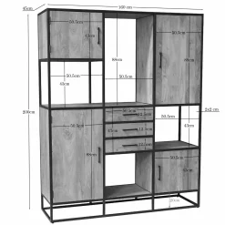 Bibliothèque XXL 4 portes bois clair et métal noir RIVANO