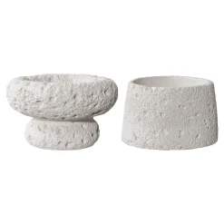 Bougeoir déco en ciment (lot de 2) - gris, formes coupelles basses