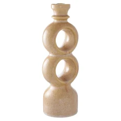 Bougeoir déco en céramique - 2 anneaux, finition beige brun