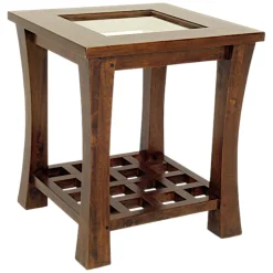 Bout de canapé ajouré Hévéa double plateaux - 1 vitré, 1 à croisillons - 50x50x56cm MAORI