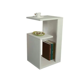 Bout de canapé blanc moderne 2 tablettes 1 niche MARFA