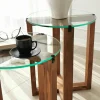 Bout de canapé bois brun avec plateau verre (lot de 2) ANZIO