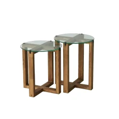 Bout de canapé bois brun avec plateau verre (lot de 2) ANZIO