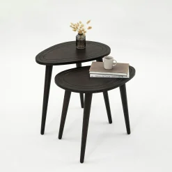 Bout de canapé bois gris foncé - tronc d'arbre (lot de 2) TENA