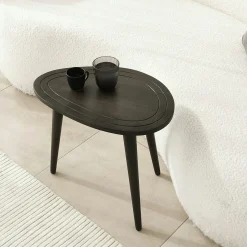 Bout de canapé bois gris foncé - tronc d'arbre (lot de 2) TENA