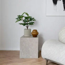 Bout de canapé cube - effet marbre beige, design contemporain TRINITE