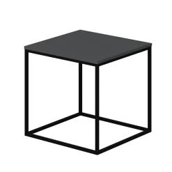 Bout de canapé cube, plateau gris foncé pieds métal JENA