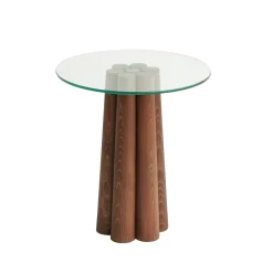 Bout de canapé en verre et bois brun - base sculptée ANZIO