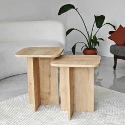 Bout de canapé gigogne bords arrondis décor bois (x2) MARFA