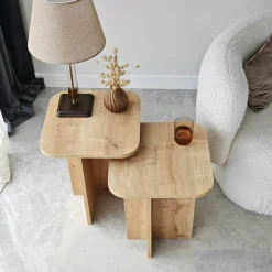 Bout de canapé gigogne bords arrondis décor bois (x2) MARFA