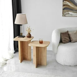 Bout de canapé gigogne bords arrondis décor bois (x2) MARFA