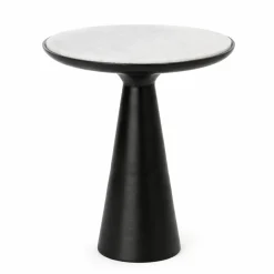 Bout de canapé marbre blanc et pied noir Ø45 cm DUOMO