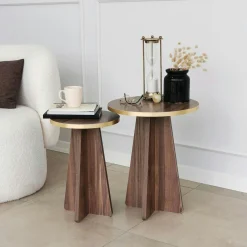 Bout de canapé moderne effet noyer - pieds trapèze, 2 pièces MARFA