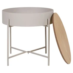 Bout de canapé métal beige plateau effet bois ODENSE