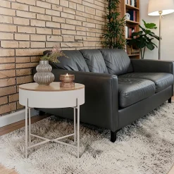 Bout de canapé métal beige plateau effet bois ODENSE
